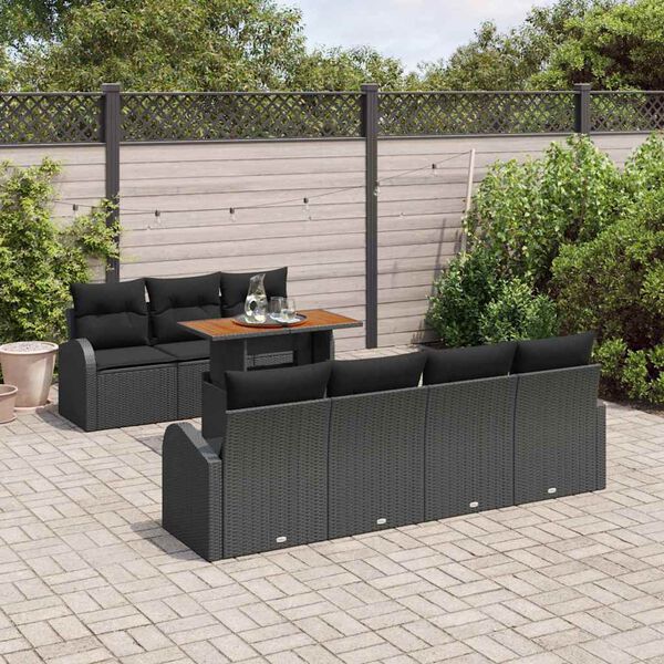 vidaXL Conjunto de sofá de jardín 8 pcs Negro Poliratán