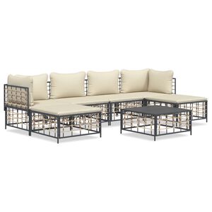 vidaXL Set muebles de jard&iacute;n 7 pzas y cojines rat&aacute;n PE gris antracita