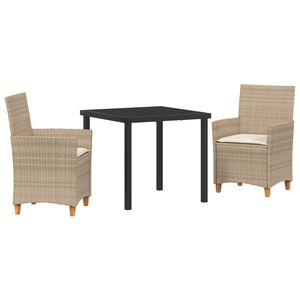 vidaXL Conjunto de Comedor de Jard&iacute;n 3 pcs Beige rat&aacute;n sint&eacute;tico