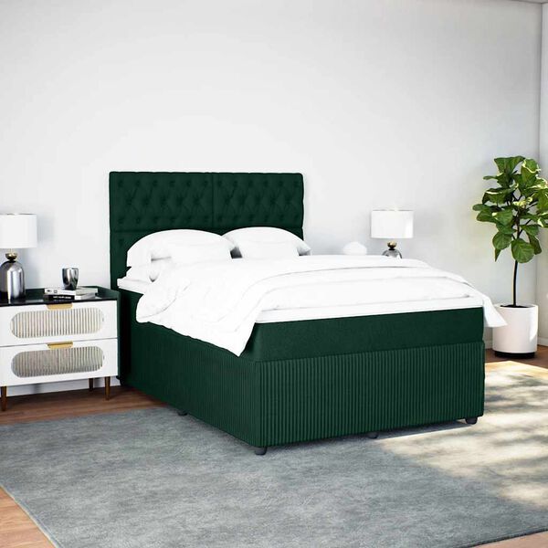 vidaXL Cama box spring con colch&oacute;n terciopelo verde oscuro 160x200 cm