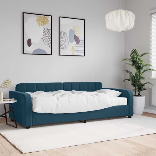 vidaXL Sof&aacute; cama con colch&oacute;n terciopelo azul 90x200 cm