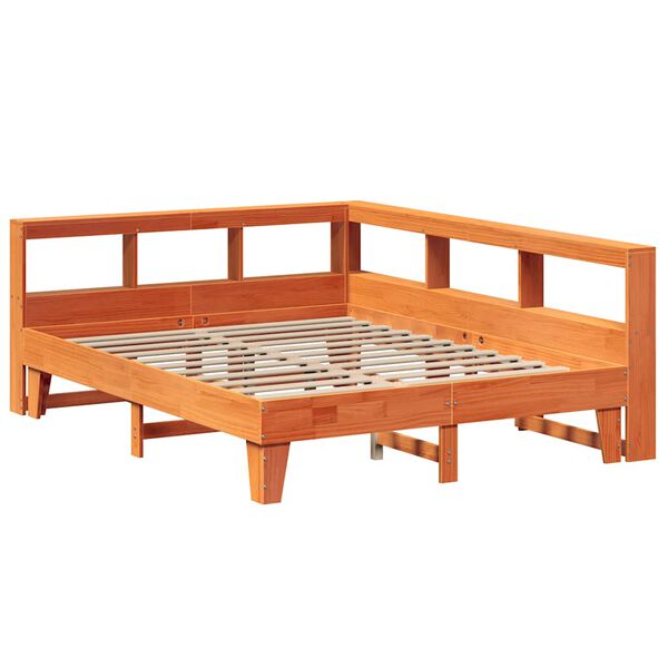 vidaXL Cama con estanter&iacute;a sin colch&oacute;n madera maciza marr&oacute;n 140x200 cm