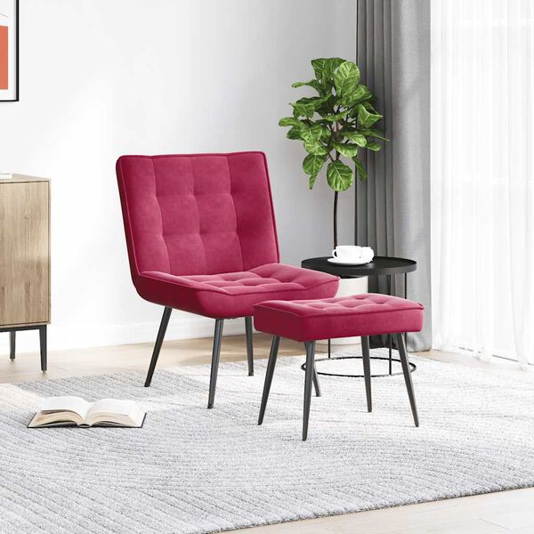 vidaXL Sill&oacute;n de relax con reposapi&eacute;s terciopelo rojo tinto