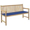 vidaXL Banco de jard&iacute;n madera maciza teca con coj&iacute;n azul regio 150 cm
