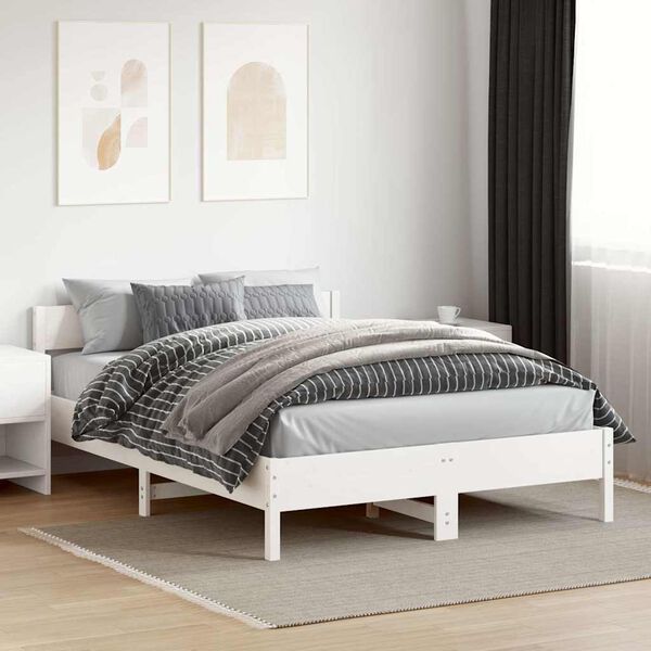 vidaXL Estructura de cama sin colch&oacute;n madera de pino blanca 140x200 cm