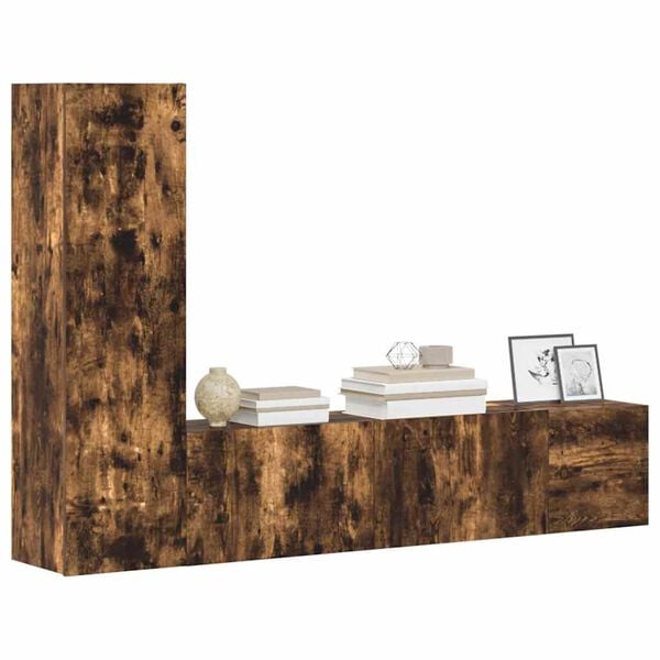 vidaXL Set de muebles de TV 3 pzas madera contrachapada roble ahumado