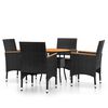 vidaXL Juego de comedor para jard&iacute;n 5 piezas rat&aacute;n sint&eacute;tico negro
