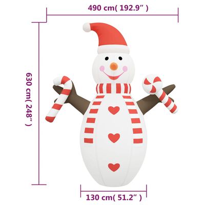 vidaXL Muñeco de nieve inflable de Navidad con LED 630 cm