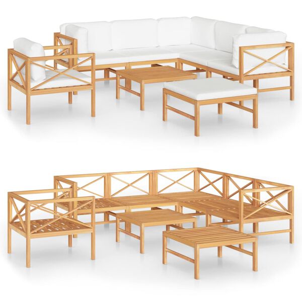 vidaXL Set de muebles de jard&iacute;n 8 pzas madera de teca y cojines crema