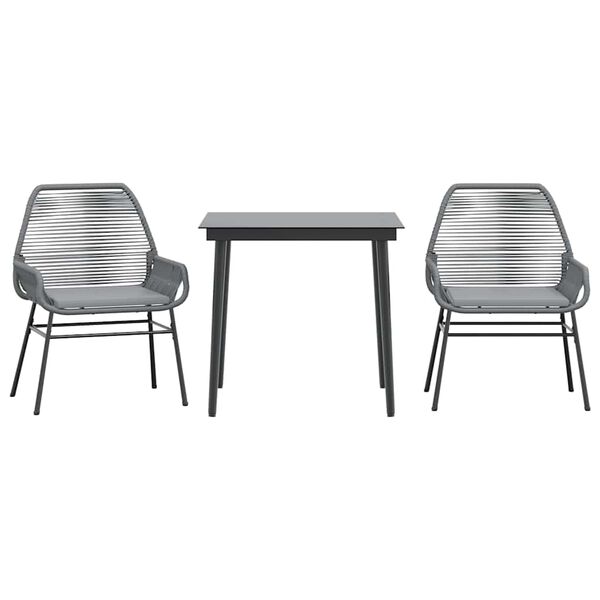 vidaXL Juego comedor jard&iacute;n 3 pzas cojines rat&aacute;n sint&eacute;tico vidrio gris