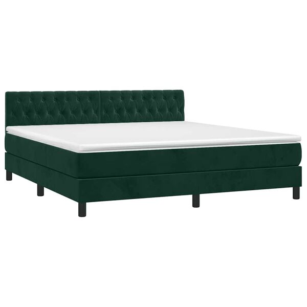 vidaXL Cama box spring colch&oacute;n y LED terciopelo verde oscuro 160x200cm