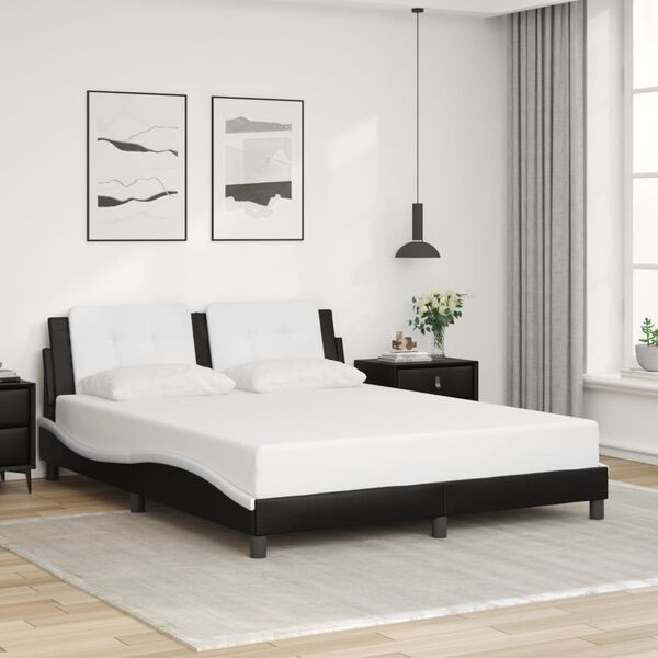 vidaXL Estructura de cama con LED sin colchón Zadar negro blanco 160x200 cm