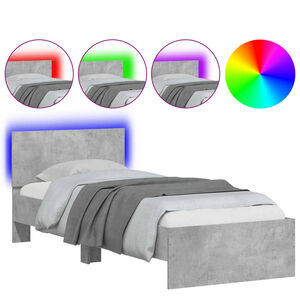 vidaXL Estructura de cama cabecero luces LED gris hormig&oacute;n 90x200 cm