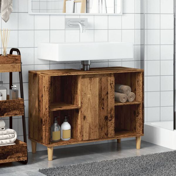 vidaXL Mueble de ba&ntilde;o madera de ingenier&iacute;a envejecida 80x33x60 cm