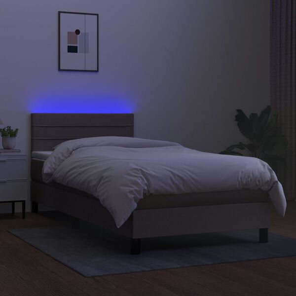 vidaXL Cama box spring colch&oacute;n y luces LED tela gris taupe 100x200 cm