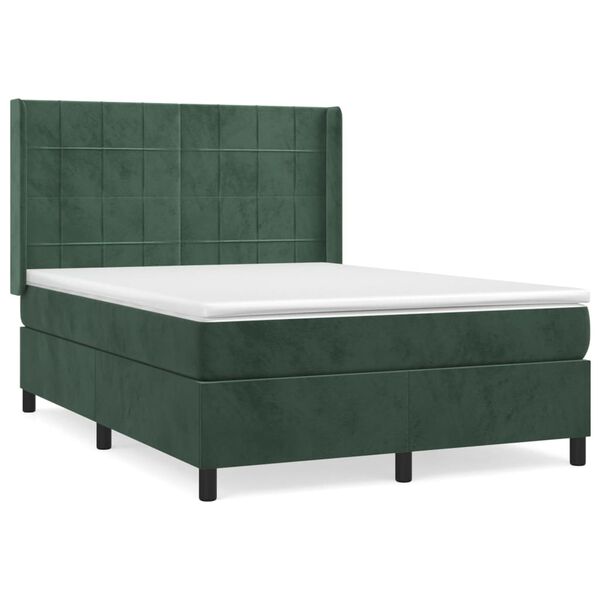 vidaXL Cama box spring con colch&oacute;n terciopelo verde oscuro 140x190 cm
