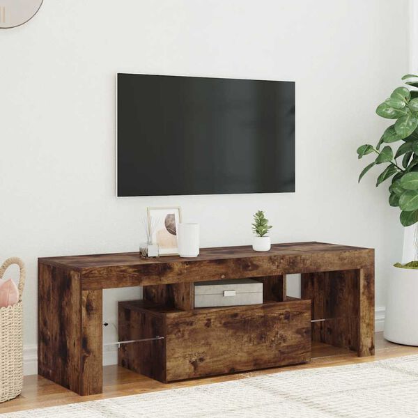 vidaXL Mueble de TV con luces LED roble ahumado 120x35x40 cm