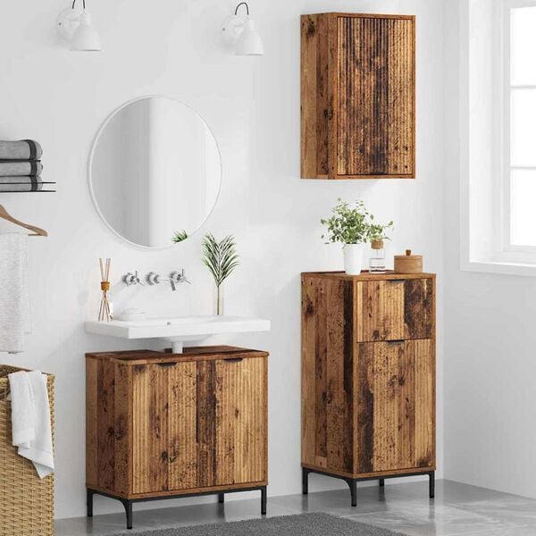 vidaXL Juego de muebles de ba&ntilde;o con caj&oacute;n 3 pcs Madera Vieja