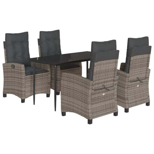 vidaXL Set comedor de jard&iacute;n 5 piezas con cojines rat&aacute;n sint&eacute;tico gris