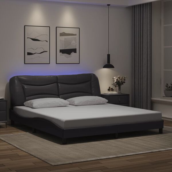 vidaXL Estructura de cama con LED sin colch&oacute;n Hvar gris 180x200 cm