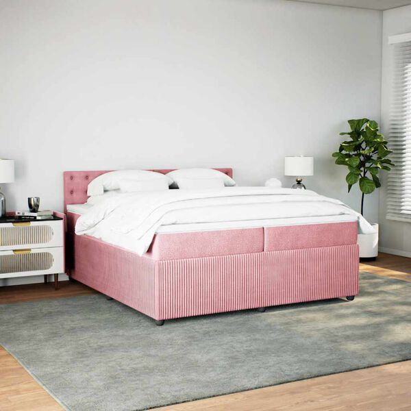 vidaXL Cama box spring con colch&oacute;n terciopelo rosa 200x200 cm