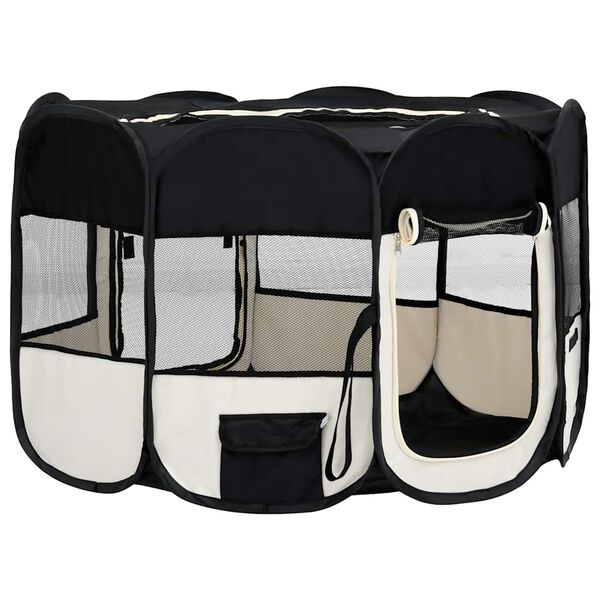 vidaXL Parque de perros plegable y bolsa transporte negro 125x125x61cm