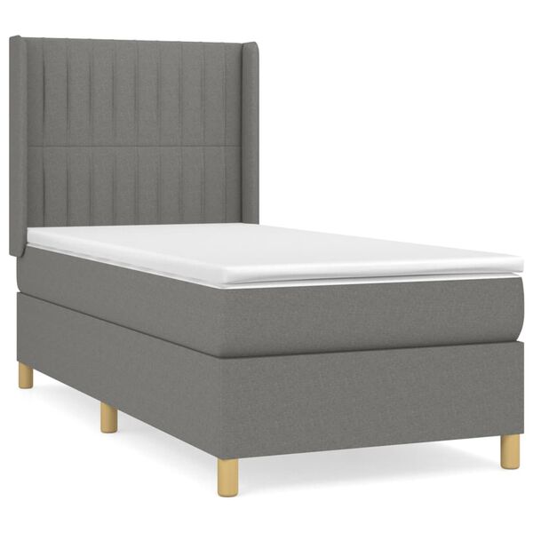 vidaXL Cama box spring con colch&oacute;n tela gris oscuro 90x200 cm