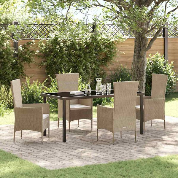 vidaXL Conjunto de Comedor de Jard&iacute;n 5 pcs Beige rat&aacute;n sint&eacute;tico