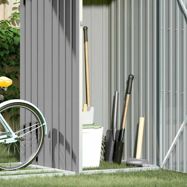 vidaXL Cobertizo de jard&iacute;n de le&ntilde;a gris acero galvanizado 245x98x159cm