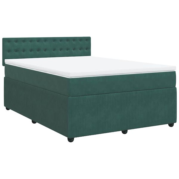 vidaXL Cama box spring con colch&oacute;n terciopelo verde oscuro 140x200 cm