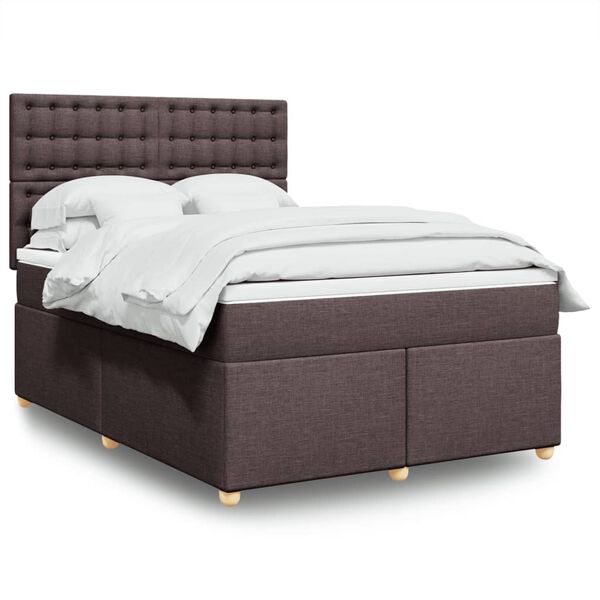 vidaXL Cama box spring con colch&oacute;n tela marr&oacute;n oscuro 140x190 cm