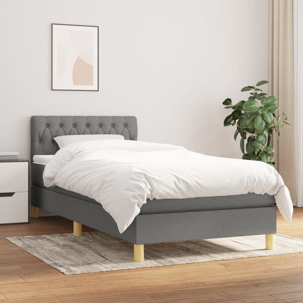 vidaXL Cama box spring con colch&oacute;n tela gris oscuro 80x200 cm