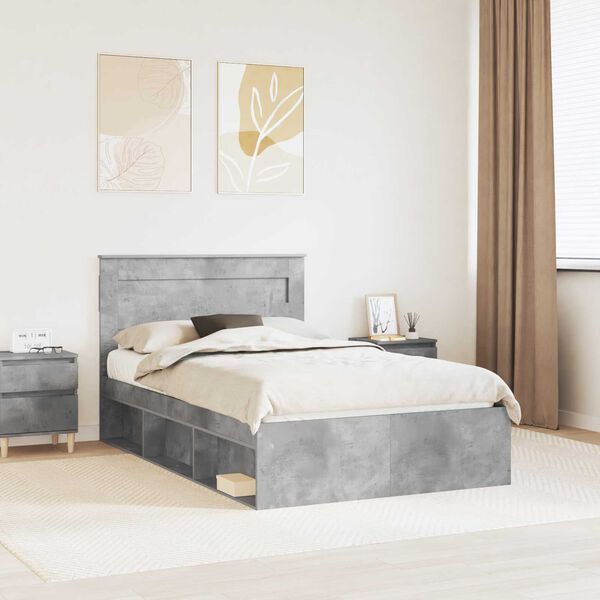 vidaXL Estructura de cama con cabecera Gris concreto 135 x 190 cm