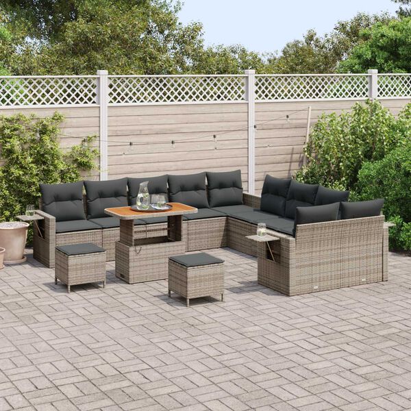 vidaXL Conjunto de sof&aacute; de jard&iacute;n 13 pcs Gris Polirat&aacute;n