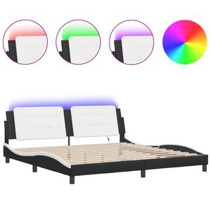 vidaXL Estructura de cama con LED sin colch&oacute;n Zadar negro blanco 200x200 cm