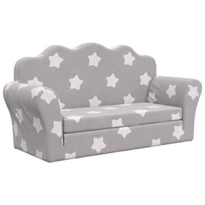 vidaXL Sof&aacute; de ni&ntilde;os de 2 plazas felpa suave gris claro con estrellas