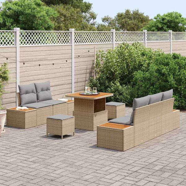 vidaXL Conjunto de sofá de jardín con cojín 8 pcs Beige y Gris Claro