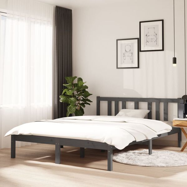vidaXL Estructura cama doble sin colch&oacute;n madera maciza gris 135x190 cm