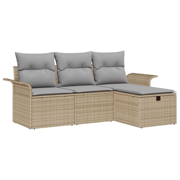 vidaXL Conjunto de sof&aacute; de jard&iacute;n con coj&iacute;n 4 pcs Beige y Gris Claro