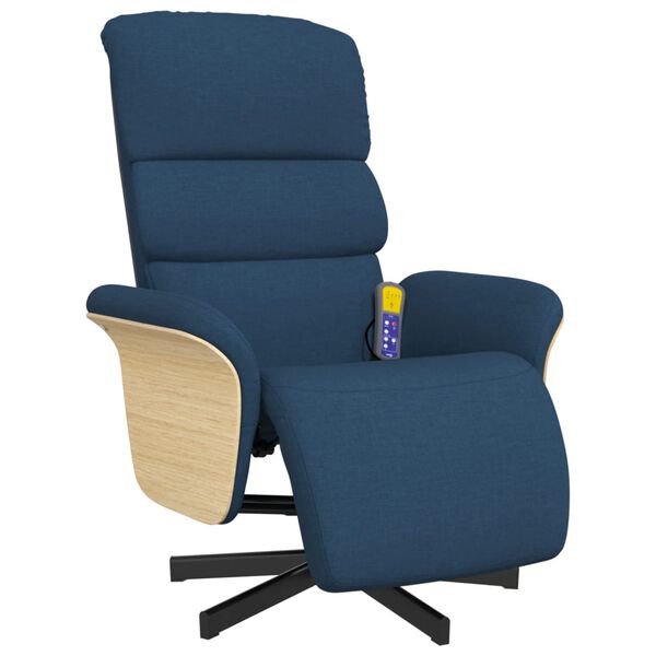 vidaXL Sill&oacute;n reclinable de masaje con reposapi&eacute;s tela azul