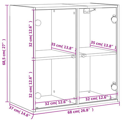 vidaXL Mueble de pared puertas de vidrio marrón roble 68x37x68,5 cm