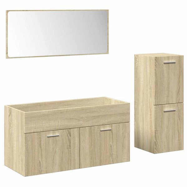 vidaXL Set de muebles de ba&ntilde;o 3 pzas madera contrachapada roble Sonoma
