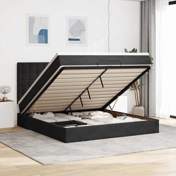vidaXL Estructura de cama otomana colchones terciopelo negra 180x200cm