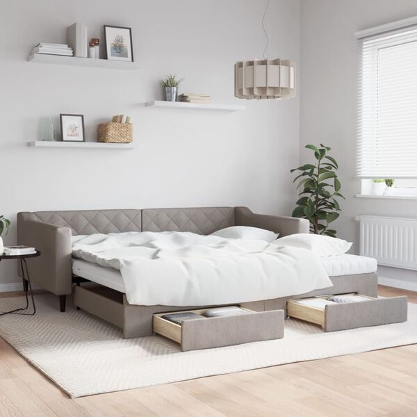 vidaXL Sof&aacute; cama nido con cajones tela gris taupe 100x200 cm