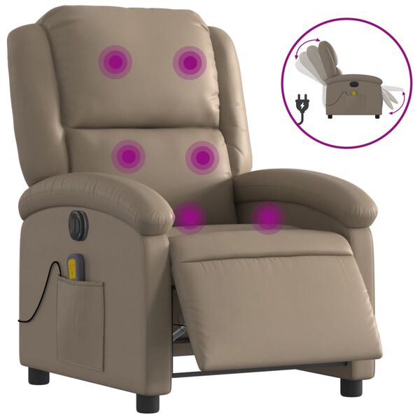 vidaXL Sill&oacute;n reclinable de masaje el&eacute;ctrico cuero sint&eacute;tico capuchino