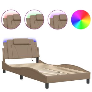 vidaXL Estructura de cama Viana con LED sin colch&oacute;n capuchino 100x200 cm