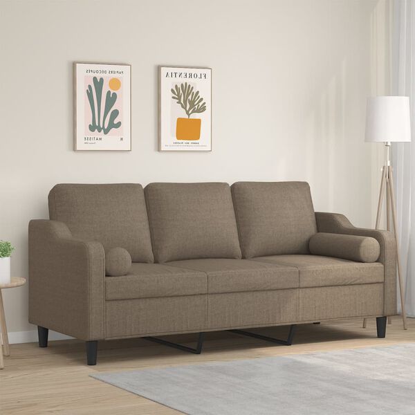 vidaXL Sof&aacute; de 3 plazas con almohadas y cojines tela gris taupe 180 cm