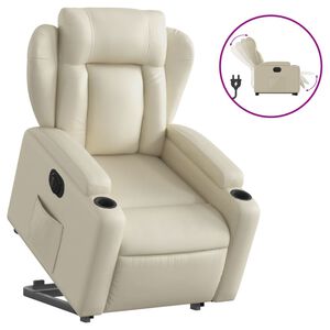 vidaXL Sill&oacute;n reclinable elevable el&eacute;ctrico de cuero sint&eacute;tico crema