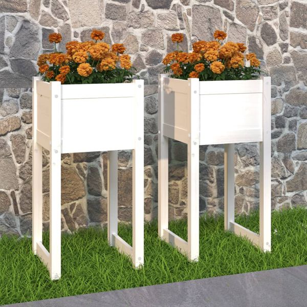 vidaXL Jardinera 2 unidades madera maciza de pino blanco 40x40x81 cm
