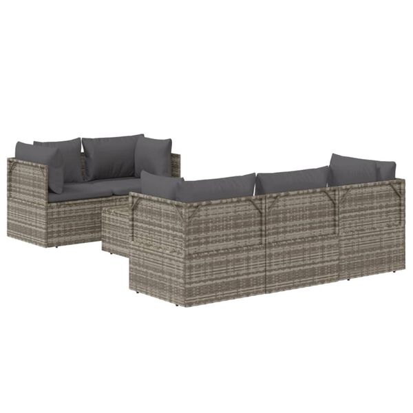 vidaXL Set de muebles de jard&iacute;n 6 pzas y cojines rat&aacute;n sint&eacute;tico gris